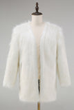 Manteau pour homme en fausse fourrure moelleuse blanche à manches longues