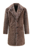 Manteau long pour homme à revers cranté kaki et denté en fausse fourrure