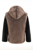 Manteau court en fausse fourrure marron moelleux pour homme avec capuche