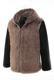 Manteau court en fausse fourrure marron moelleux pour homme avec capuche