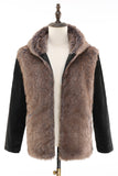 Manteau court en fausse fourrure marron moelleux pour homme avec capuche