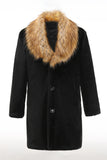Noir Hommes Luxe Fausse Fourrure Manches Longues Vêtements D’hiver Longs Vêtements D’hiver