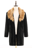 Noir Hommes Luxe Fausse Fourrure Manches Longues Vêtements D’hiver Longs Vêtements D’hiver