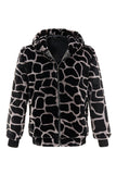Manteau à capuche zippé en fausse fourrure léopard pour homme
