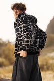 Léopard fausse fourrure zippé à capuche à manches longues Manteau pour homme