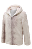 Manteau à capuche zippé en fausse fourrure ivoire pour homme