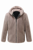 Manteau d’hiver à capuche en molleton zippé kaki pour homme