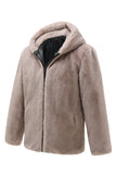 Manteau d’hiver à capuche en molleton zippé kaki pour homme