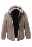 Manteau d’hiver à capuche en molleton zippé kaki pour homme