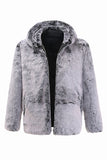 Manteau Midi Gris à Capuche Shearling Homme