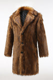 Manteau long en peau de mouton marron à revers cranté pour homme avec boutons