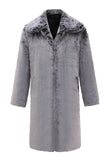 Manteau en fausse fourrure grise pour homme manches longues avec poches