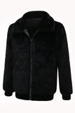 Manteau zippé en fausse fourrure noir d’hiver pour homme