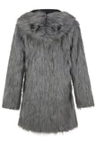 Gris Homme Fausse Fourrure Manteau Long Hiver Couleur Unie Revers Manches Longues