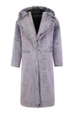 Manteau d’hiver long en fausse fourrure à capuche gris pour hommes