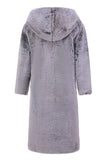 Manteau d’hiver long en fausse fourrure à capuche gris pour hommes