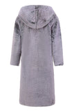 Manteau d’hiver long en fausse fourrure à capuche gris pour hommes