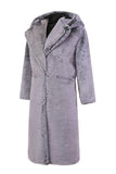 Manteau d’hiver long en fausse fourrure à capuche gris pour hommes