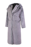 Manteau d’hiver long en fausse fourrure à capuche gris pour hommes
