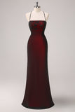 Noir Rouge Spaghetti Bretelles Sirène Robe de demoiselle d’honneur avec perles