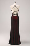 Noir Rouge Spaghetti Bretelles Sirène Robe de demoiselle d’honneur avec perles
