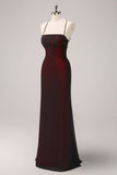 Noir Rouge Spaghetti Bretelles Sirène Robe de demoiselle d’honneur avec perles