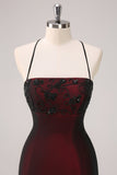 Noir Rouge Spaghetti Bretelles Sirène Robe de demoiselle d’honneur avec perles