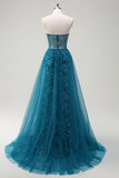 Robe de bal longue sans bretelles scintillante bleu sirène sirène avec fente