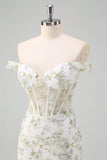 Robe de bal longue corset sirène vert clair avec broderie