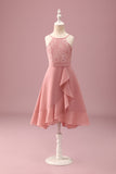 Blush Halter Neck A-ligne Robe de demoiselle d’honneur junior en mousseline de soie avec volants