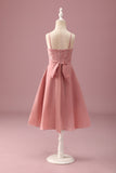 Blush Halter Neck A-ligne Robe de demoiselle d’honneur junior en mousseline de soie avec volants
