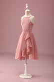 Blush Halter Neck A-ligne Robe de demoiselle d’honneur junior en mousseline de soie avec volants