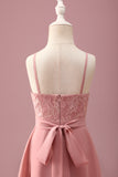 Blush Halter Neck A-ligne Robe de demoiselle d’honneur junior en mousseline de soie avec volants