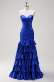 Robe de Soirée sans bretelles sirène bleu royal