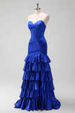 Robe de Soirée sans bretelles sirène bleu royal