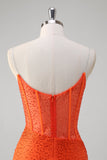 Robe de bal corset perlée à bretelles spaghetti orange