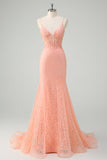 Sirène orange Spaghetti bretelles Corset Robe de Soirée à paillettes