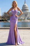 Sirène lilas Spaghetti bretelles Robe de soirée Longue avec Appliques