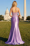 Sirène lilas Spaghetti bretelles Robe de soirée Longue avec Appliques
