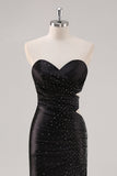 Robe de soirée fourreau noir scintillante avec fente