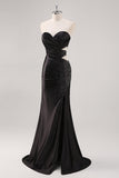 Robe de soirée fourreau noir scintillante avec fente