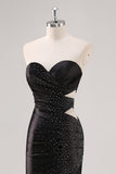 Robe de soirée fourreau noir scintillante avec fente