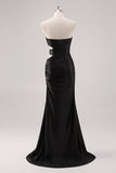 Robe de soirée fourreau noir scintillante avec fente