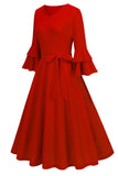 Abricot A-ligne col en V demi-manches Midi Robe des années 1950