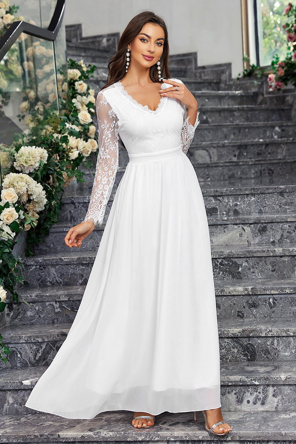 Robe Soiree Robe Blanche Moulante Manche Longue ZAPAKA Femmes