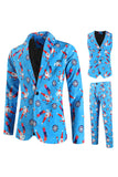 Costume 3 pièces pour homme à revers châle bleu pour Noël