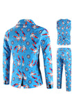 Costume 3 pièces pour homme à revers châle bleu pour Noël