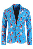 Costume 3 pièces pour homme à revers châle bleu pour Noël