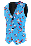 Costume 3 pièces pour homme à revers châle bleu pour Noël