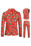 Arbre de Noël vert rouge imprimé 3 pièces costumes de festival pour hommes